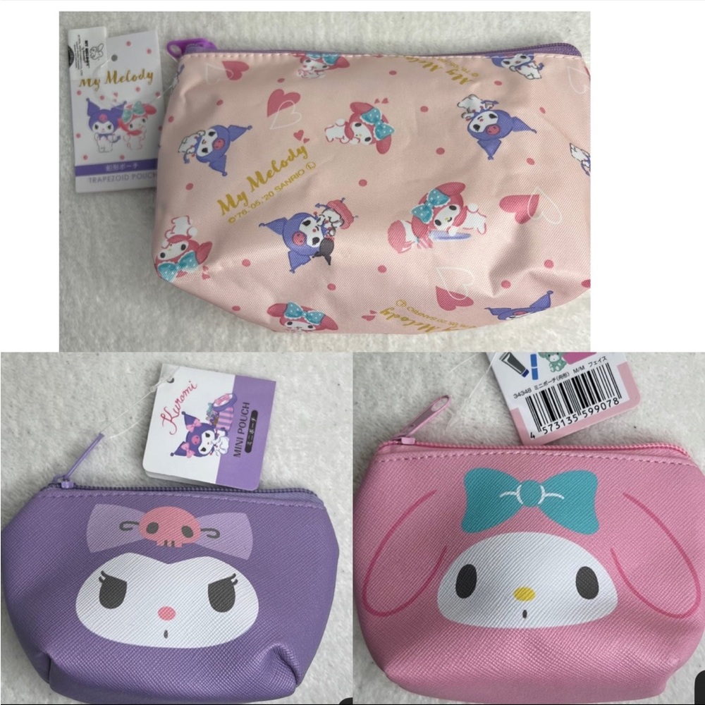 NEW My Melody & Kuromi pouches 3pc set